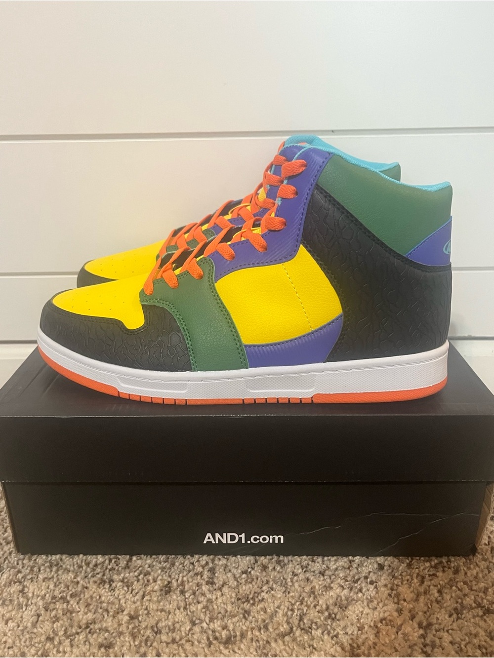 And1 High-Top Sneakers in Yellow, Green, Purple & Orange